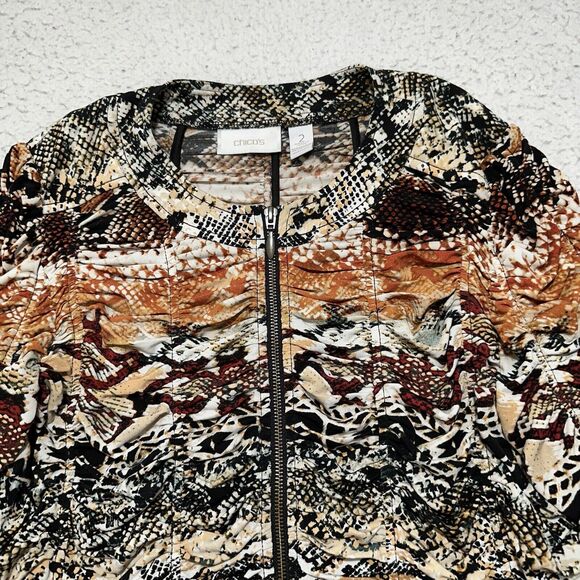 Chico's Size 2 Women's Large Animal Snakeskin Ruched Full Zip Sweatshirt Jacket - Picture 2 of 12